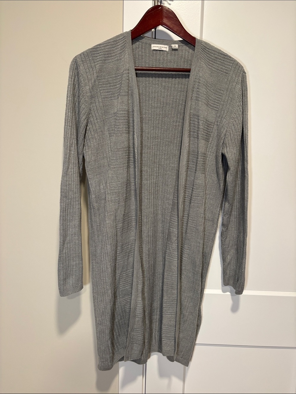 Jacqueline de Yong Light Gray Ribbed Open-Front Longline Cardigan size medium